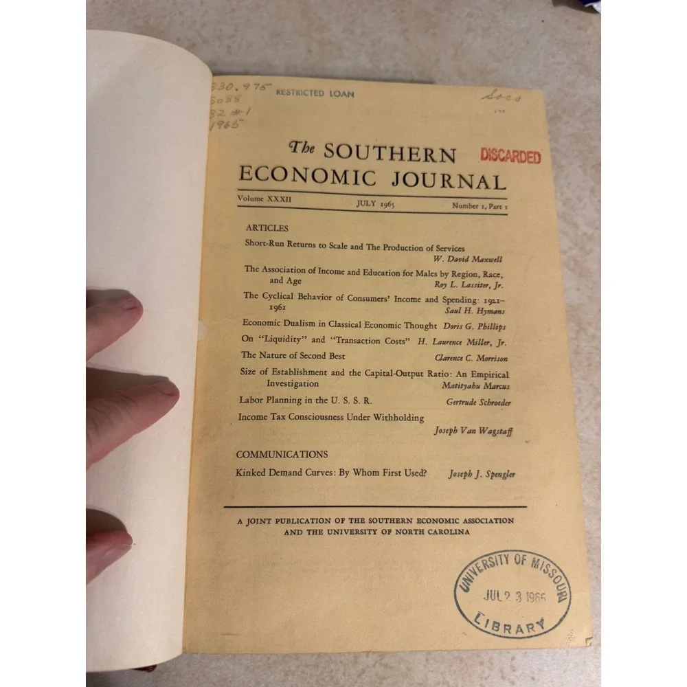 Southern Economic Journal Vol XXXII 1965-1966 Bound Volume Library Edition Red